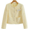 Women's Jacket Tweed Round Neck Single-breasted Cardigan Coat Young Slim Loose Style Small Fragrance Short Coat