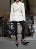 Women White Fuzzy Wool Blazer Notched Lapel Double Breasted Fluffy Thick Winter Elegant Coat