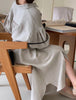 Women's Spring and Autumn Bubble Sleeve Casual Loose Straight Vintage Button Decorative Shirt Long Dress