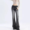 Women's Vintage Y2K Flared Jeans Korean Button-Up Low Rise Casual Denim Pants Female Versatile Elastic Slim Fit Jean Trousers
