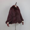 Extra Long Real Genuine Natural Knitted Rabbit Fur Shawl Coat with Fox Fur Collar Women's Knit Jacket Cape
