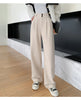 Autumn Winter High Waist Woolen Women's Wide Leg Pants Button Korean Casual Loose Straight Full Length Trousers Female