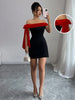 Women Off Shoulder Mini Dress Red Big Bow Spliced Bodycon Short Dresses Elegant Slim Fit Black Little Dress Night Club Party Birthday Outfits Evening