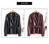 Women Split Leather Blazer With Slim Waist Belt Spring Autumn Notched Collar Loose Leather Jacket Female Coat