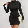 Sexy Charming Classic Black Short Dresses Women Long Sleeve Mid Waist Casual Mini Dress Elegant Slimming Simple Evening Dresses