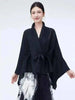 Women's Pleated Coat Loose Lapel Lace Up Irregular Solid Color Casual Versatile Cape Female Spring 2DE431