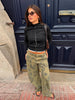 Printed Curved Wide Leg Denim Jeans High Waist Seam Detail Casual Women All-match Long Pants Autumn Chic Outfits