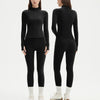 Two-piece Sports Set Women Solid Zipper Long Sleeve Sports Jacket & HighWaist Leggings Set Sporty Breathable Yoga Sets Female