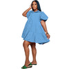 Elegant Women Puff Sleeve Single Breasted Lapel Collar Babydoll Dress Street White Big Swing Loose Smock Shirt Dresses