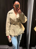 Women's Khaki Short Trench Coat Chic Lapel Collar Single Button Drawstring Waist Adjustable Oversized Jacket Commuting Outerwear