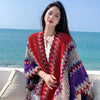 Ethnic Style Cape Oversized Sweater Jacket Women Loose Patchwork Warm Long Scarf Knitted Cardigan Woman