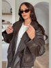 Elegant PU Fur Patchwork Jacket Women Loose Detachable Collar Lapel Double Breasted Jackets Female Winter Warm Outwear