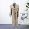 Elegant Shawl Collar Lace Up Long Woolen Coat Women Full Sleeve Belt Lapel Thick Overcoat Autumn Winter Lady Chic Outwear