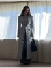 Women's Long Coat Slim V Neck Single Breasted Overcoats Shoulder Pad Maxi Jackets with Belt Winter Lady Commute Outwear