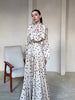 Spring Autumn Casual White Polka Dot Dress Women's Elegant Loose Satin Long Sleeve Midi Dress