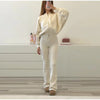 Solid Color Jacket Flared Trousers Woman Set Round Neck Zipper Jackets High Waist Long Pants Casual Versatile Women's Sets