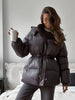 Lace Up Hooded Cotton Coat Women Casual Stand Collar Single Breasted Pocket Loose Warm Coats Lady Winter Street Outwear