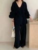 Women's Knit 2 Piece Set Lace-up Gathered Wast Cardigan Coats High Waist Wide Leg Pants Winter 26C1023