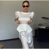 Elegant Women's Printed Waistband Long Dress 3D Flower V-neck Bubble Sleeve Patchwork A-line Dresses Spring Party Robe