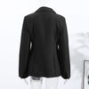 Elegant Women's Black Slim Blazer Lapel Shoulder Pads Full Sleeve Pockets Female Jacket Office Lady Streetwear