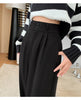 Autumn Winter High Waist Woolen Women's Wide Leg Pants Button Korean Casual Loose Straight Full Length Trousers Female