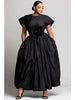 Women Formal 3D Floral Plus Size Dress with Pocket Ruched Pleated A-line Round Neck Evening Wedding Guest Cap Sleeve Dress