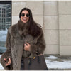 Women Brown Faux Fur Open Front Cardigan Coat Long Sleeve Collarless Loose Plush Outerwear Lady Elegant Winter Warm Furry Jacket