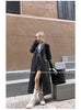 Spring Autumn Extra Long Black Loose Pu Leather Trench Coat for Women Shoulder Pads Double Breasted Faux Leather Blazer