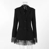 Elegant Lace Blazer Coat Women Office Lady Full Sleeve Single Breasted Jackets Autumn Black Casual Slim Coats