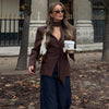 Elegant V-Neck Women's Blazer Full Sleeve Slim Single-Breasted Lady Coats With Streamer Spring Chic Female Streetwea