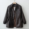 Autumn Winter Pu Leather Jacket For Women Solid Full Sleeve Elastic Adjustable Waist Coat Lady Casual Outwears