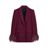 Elegant Feathers Women Blazer Pants Suit Lapel Single-breasted Coat Straight Wide Leg Trousers Sets Autumn Female Outfits