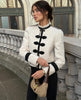 Chic Single-breasted Short Jacket Women Contrast Full Sleeve Cropped Stand Collar Napoleon Coat Lady Daily Street Wear