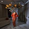 Orange Mermaid Evening Dress Beaded Sequins Ruffle Sleeves Prom Gown Elegant African Women Party Dress Customized