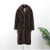 Women's Dark Brown Faux Fur Long Overcoat Single Breasted Fleece Long Trench Coat Winter Fluffy Plush Warm Thicken Outerwear