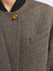 Retro Herringbone Pattern Gold Button Short Suit Jacket Chic Stand Up Collar Single Breasted Coat Simple Autumn Daily Wear