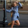 Elegant Women's Shoulder Pads Blazer Skirt Sets Slim Lapel Full Sleeve Waist Cinched Coats Mini Skirts Autumn Lady Outfits