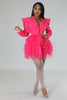 Vintage Women Single Breasted Notched Neck Puff Long Sleeve Mesh Cascading Ruffles Big Swing Blazer Dress Chic Vestidos