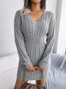 V Neck Casual Short Knit Dress Autumn Winter Women Solid Long Sleeve Dress Lady Khaki Bodycon Knitted Dresses