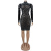 Fall Diamonds See Through O-neck Women Long Sleeve Bodycon Mini Dress Birthday Party Evening Sexy Maxi Dresses