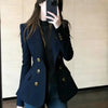 French High-grade Navy Blue Double-Breasted Blazer Jacket Outwear Women's Spring Loose Commuter Suit Jacket Top