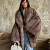 Women Solid Faux Fur Coat Elegant Lapel Collar Long Flare Sleeve Loose Jackets Winter Warm Female Chic High Street Outerwear