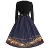 Women's Vintage Christmas Party Dress Long Sleeve Casual Print 50s 60s Elegant Year Celebration Customs
