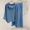 Pleated Suit Set For Women Spring Lapel Top + Fold Wide Leg Pants Two-piece Set Loose Casual Sets Female 2C2174