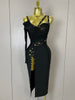 Chic Elegant Pin Split Sexy One Shoulder Bandage Long Dress Women Evening Party Club Birthday Dresses Vestidos