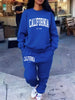 2 Pcs Hoodies Set Women California 1850 Letter Print Sweatpants Fleece Pocket Sweatshirt Jogging Outfits Winter Loose Clothes