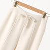 100% Merino Wool Pants Women Autumn Winter Casual Wide Leg Trousers Middle Seam Style Knitted Cashmere Soft Lace-up Pants