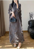 Women's Pleated Dress Elastic Loose Three Quarter Sleeve Stand Collar Dresses With Irregular Pleats2DB8596