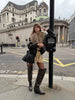 Ladies Winter Retro Fur Collar Leather Jacket V‑Neck Full Lapel Long Sleeve Double Breasted Urban Warm Casual Outer