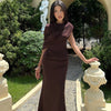 Irregular Ruched Sexy Maxi Dress For Women Elegant Autumn Inclined Shoulder Pleated Club Party Long Dresses Female